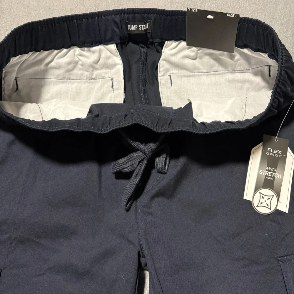 Mens Cargo Joggers 32x32 Navy Blue 4-Way Stretch Flex Comfort Drawstring NEW